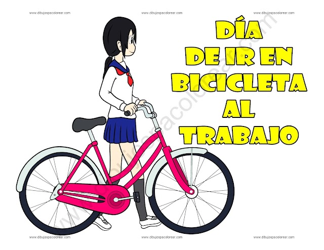 Día de ir en bicicleta al trabajo dibujo a color y para colorear